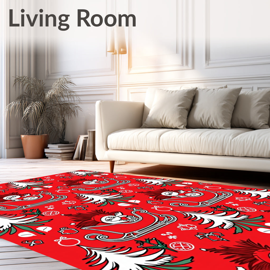 Sledding Hedgehogs Christmas Pattern Design Rug