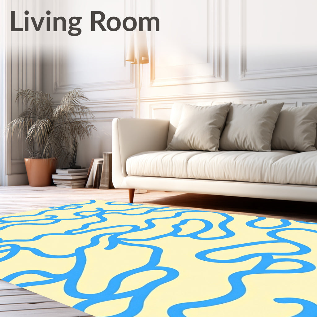 Abstract Blue Wavy Pattern Rug
