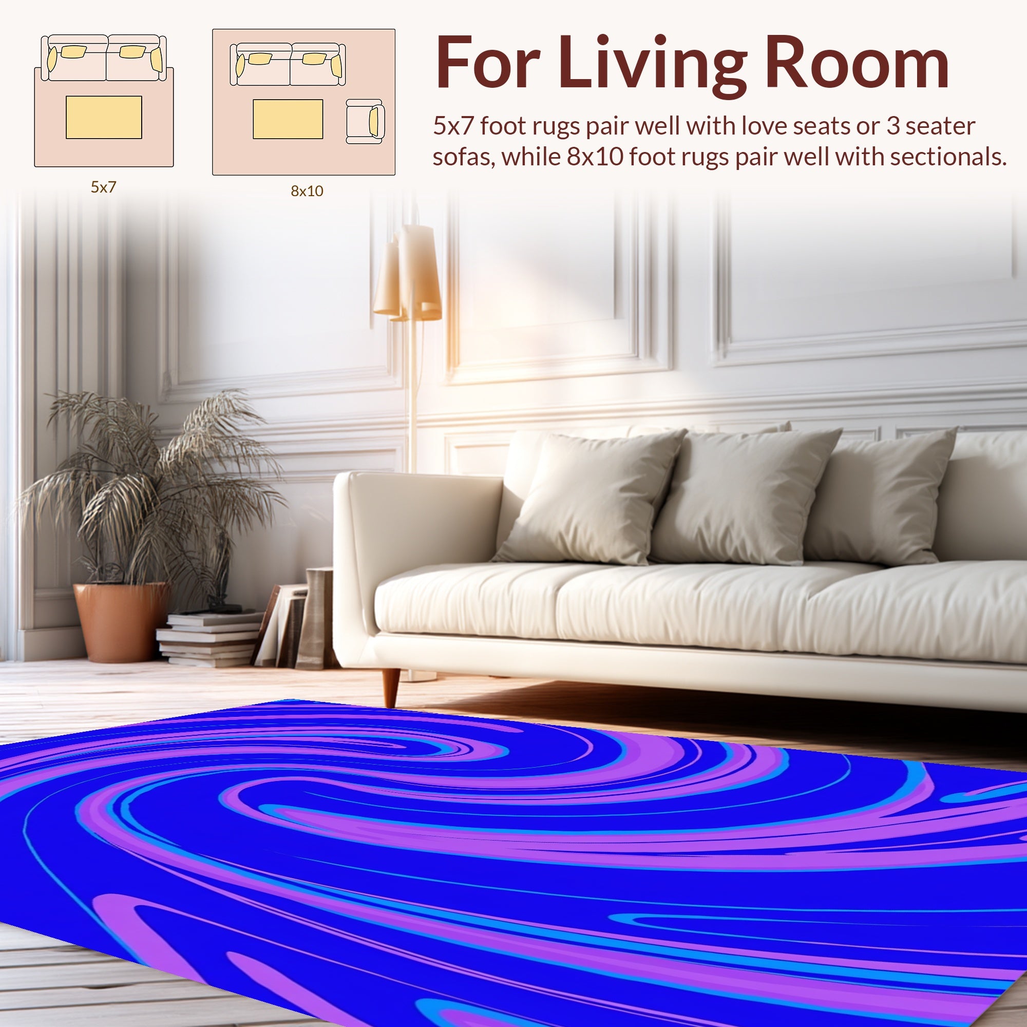 Swirling Purple Blue Abstract Waves Rug