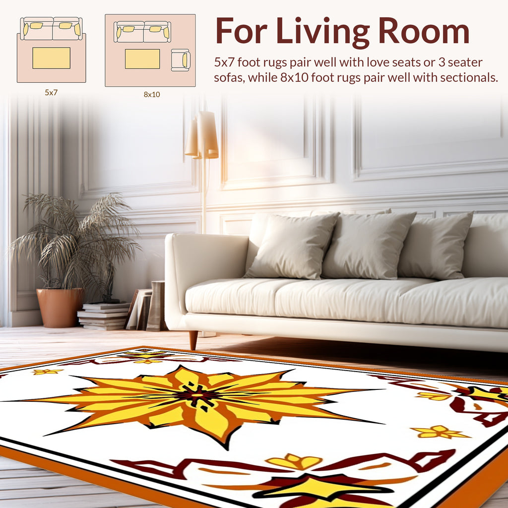 Bold Yellow Floral Starburst Pattern Rug
