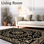 Black Gold Ornate Medallion Rug