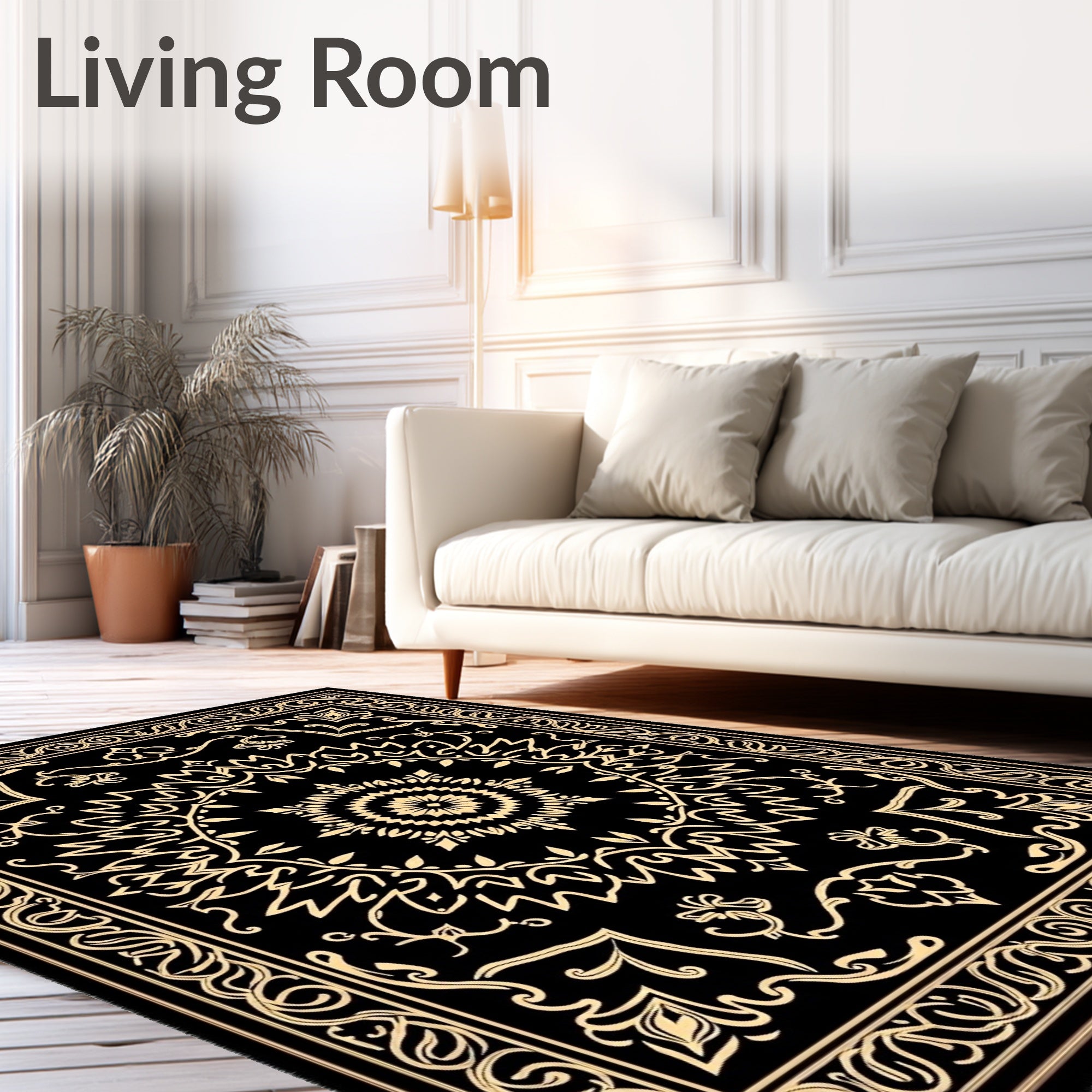 Black Gold Ornate Medallion Rug