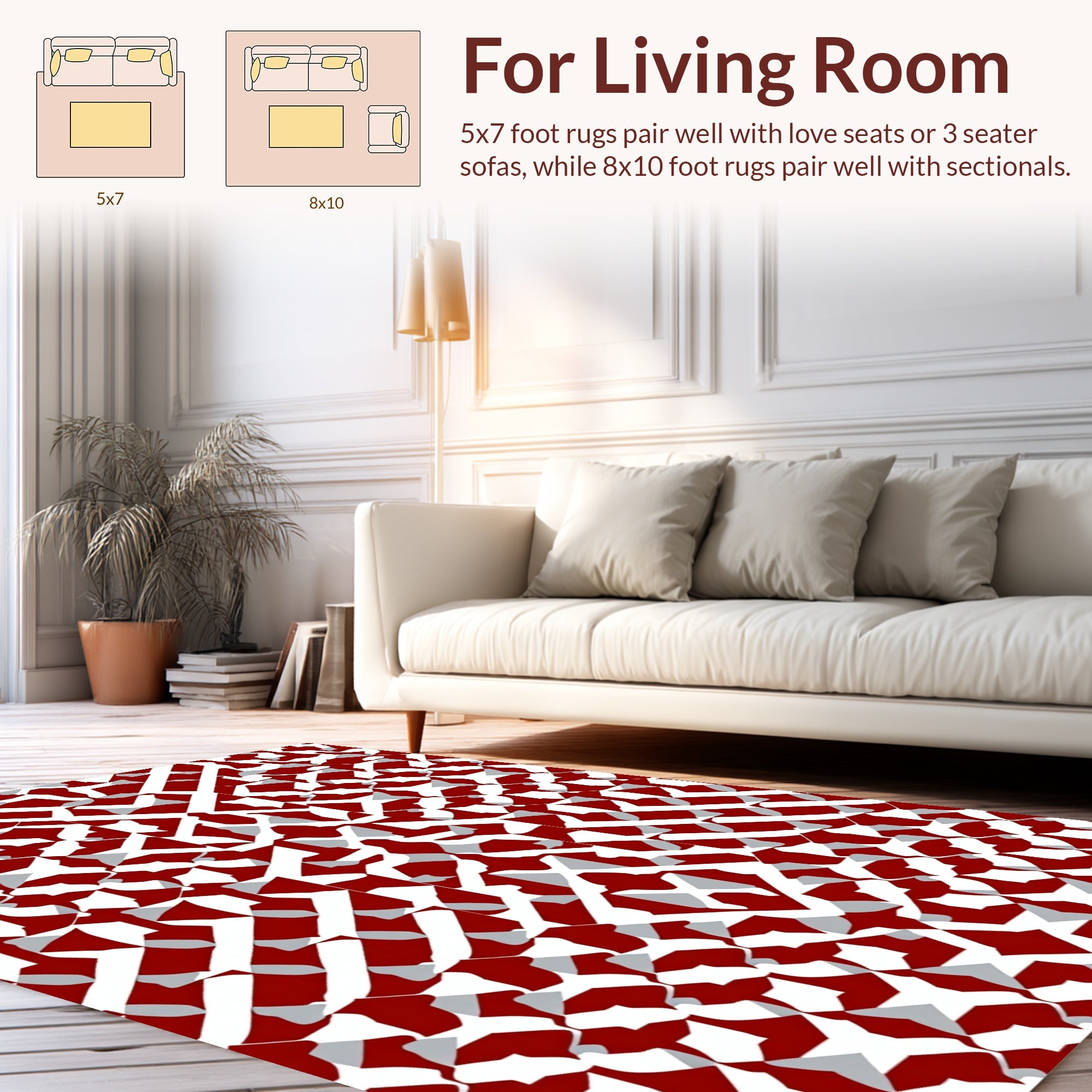 Red White Abstract Geometric Design Rug