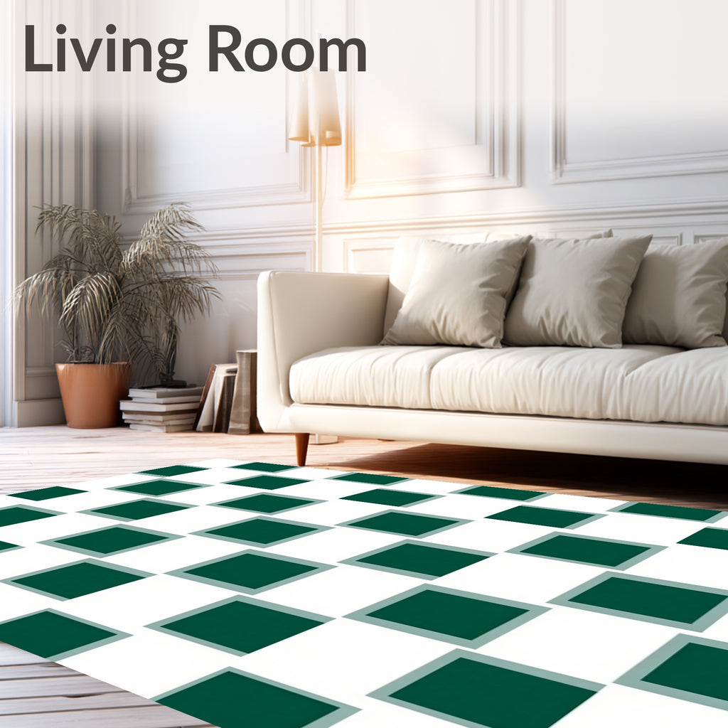 Deep Green White Checkerboard Pattern Rug
