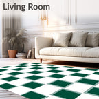 Deep Green White Checkerboard Pattern Rug