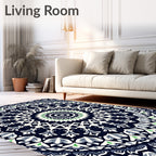 Artistic Navy Floral Mandala Pattern Rug