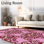 Ornate Floral Damask Pink Pattern Rug