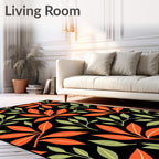 Vibrant Orange and Green Leaf Pattern Rug