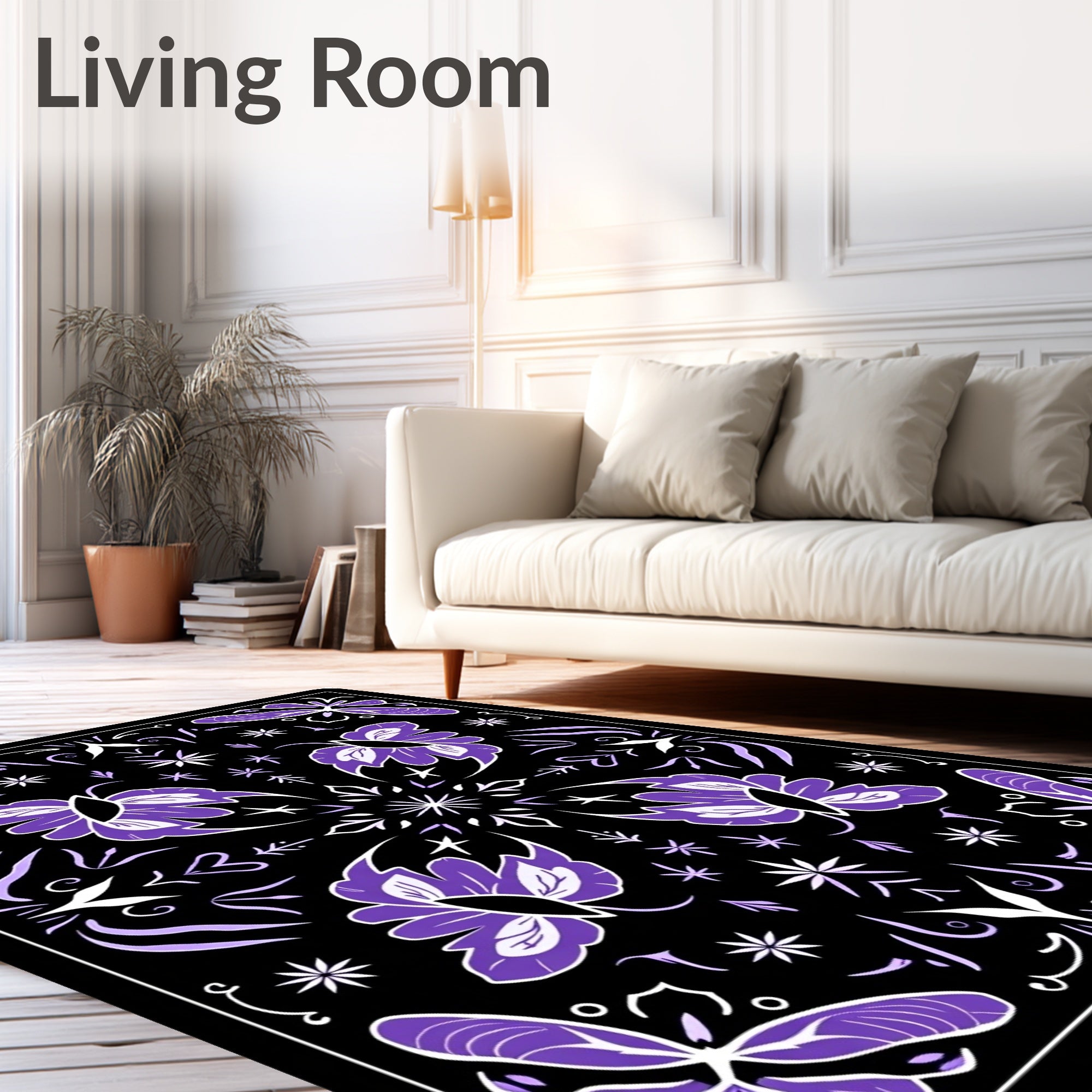 Purple Butterfly Black Medallion Radiance Rug