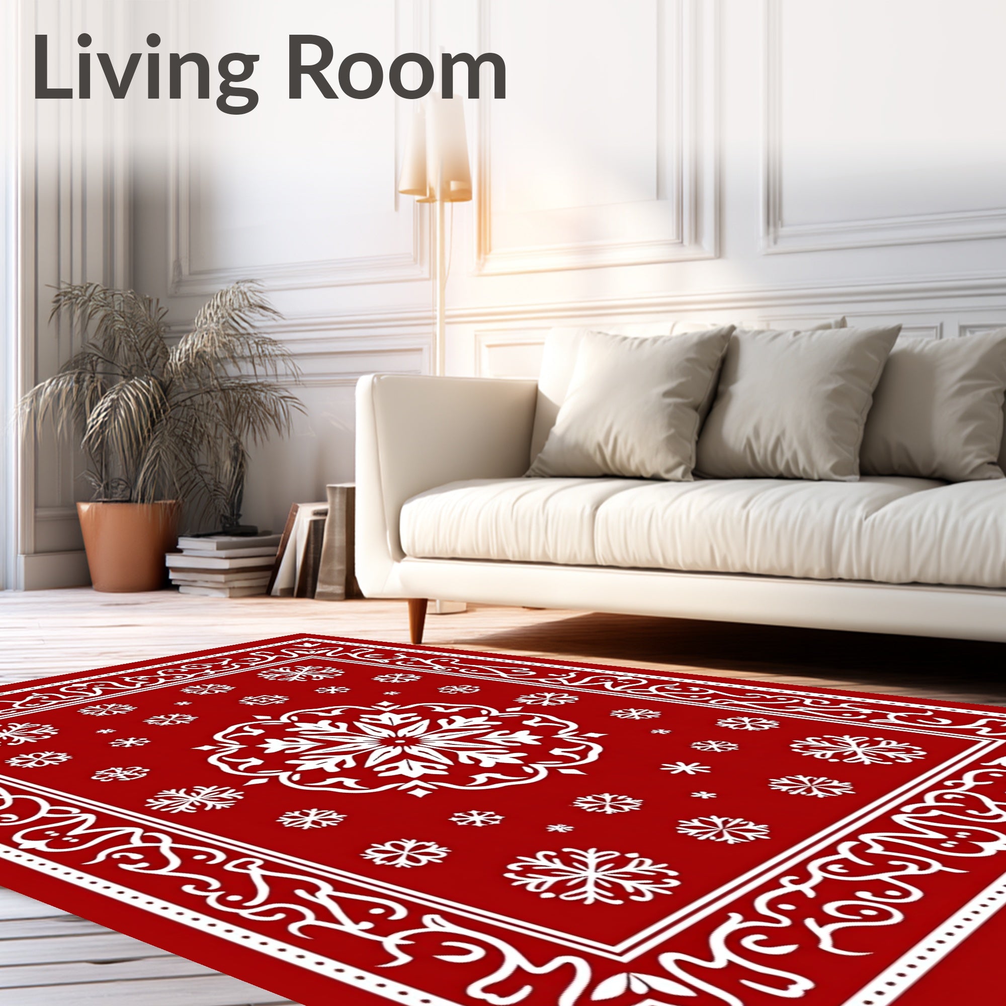 Red White Snowflake Decorative Pattern Rug