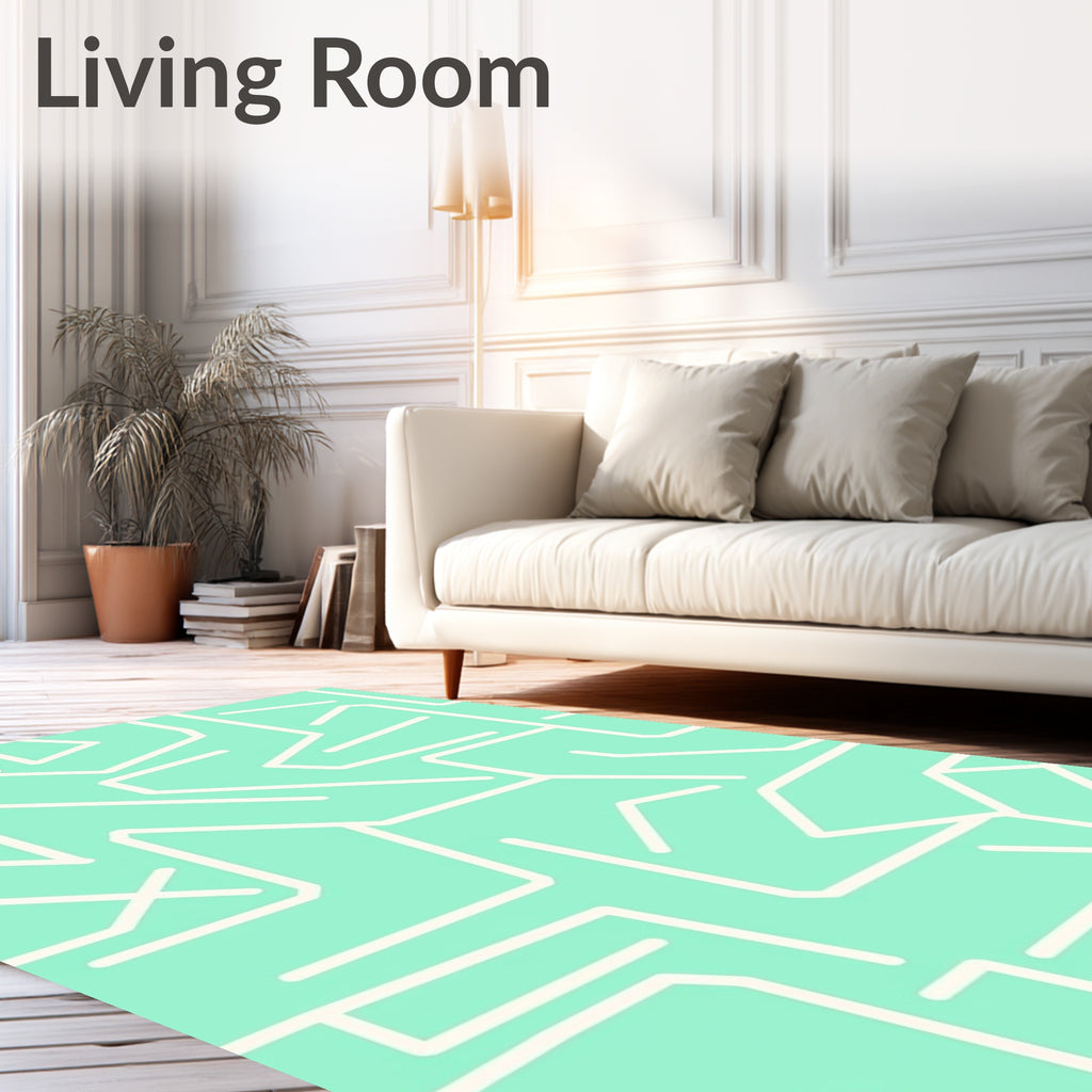 Abstract Aqua Mint Geometric Pattern Rug