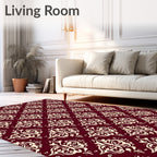 Burgundy Ivory Traditional Pattern Rug