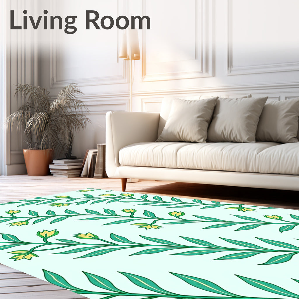 Green Vine With Yellow Blossom Pattern Rug