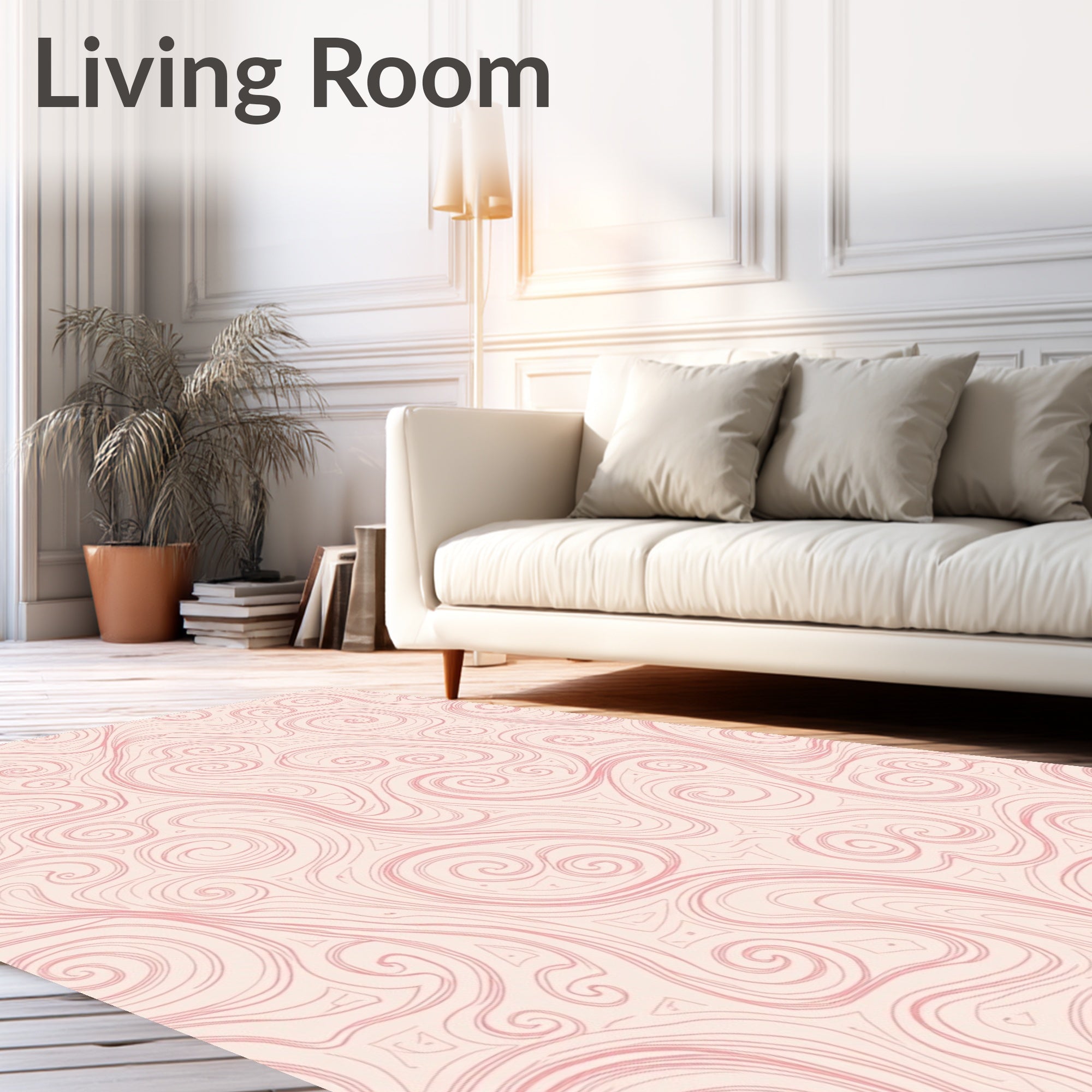 Delicate Swirls Patterned Pink Rug