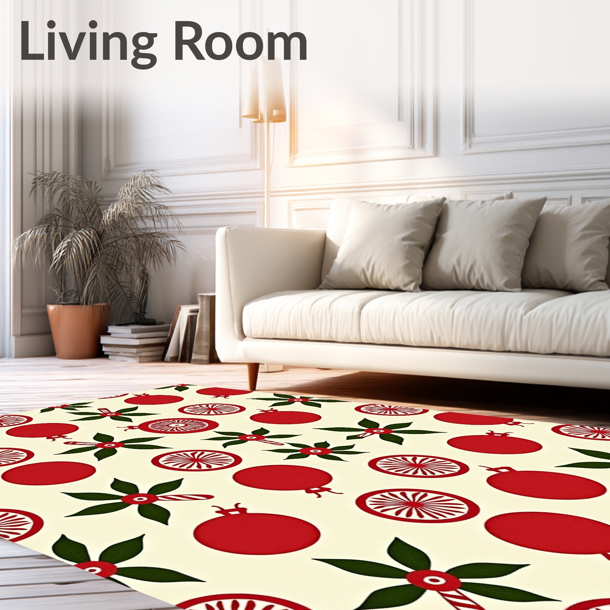 Festive Red Bauble Holly Pattern Rug