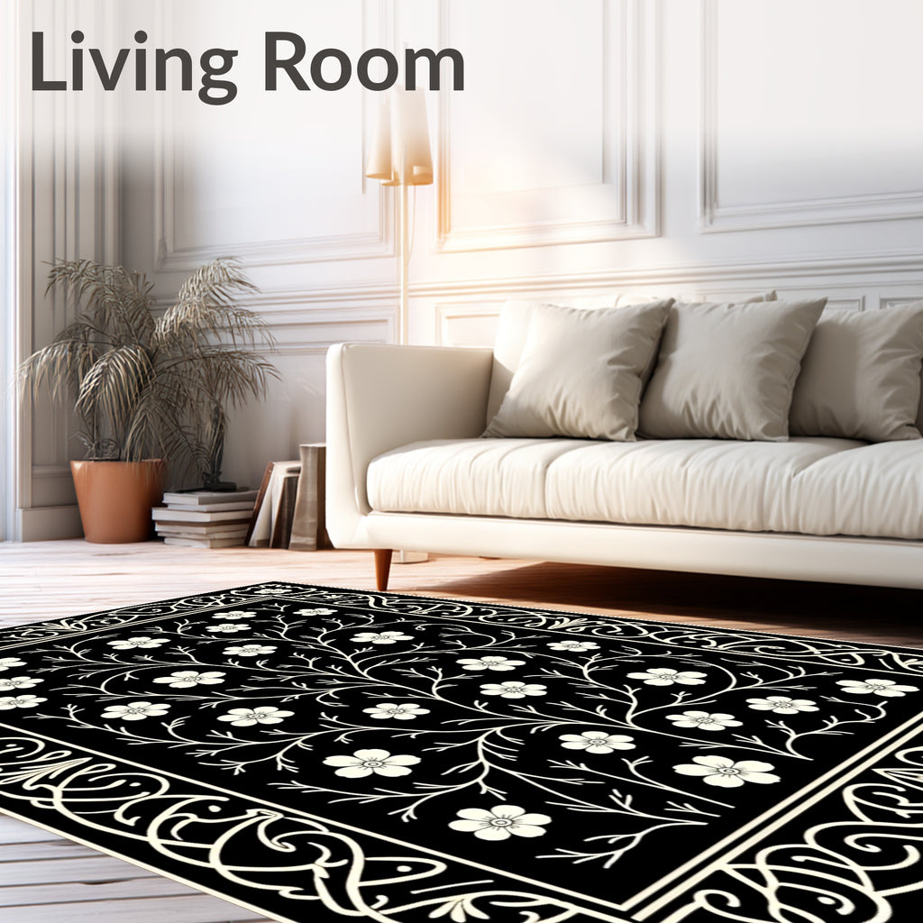 Classic Floral Vine Border Design Rug