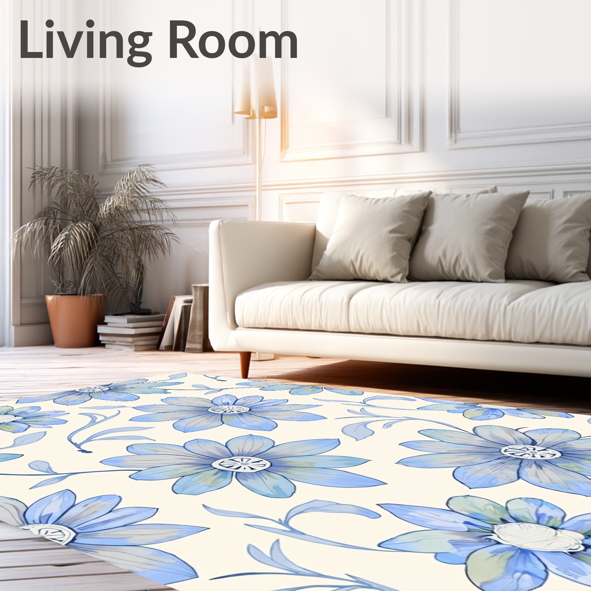 Watercolor Blue Floral Delight Rug