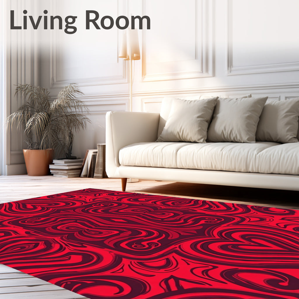 Intricate Red Heart Swirl Rug