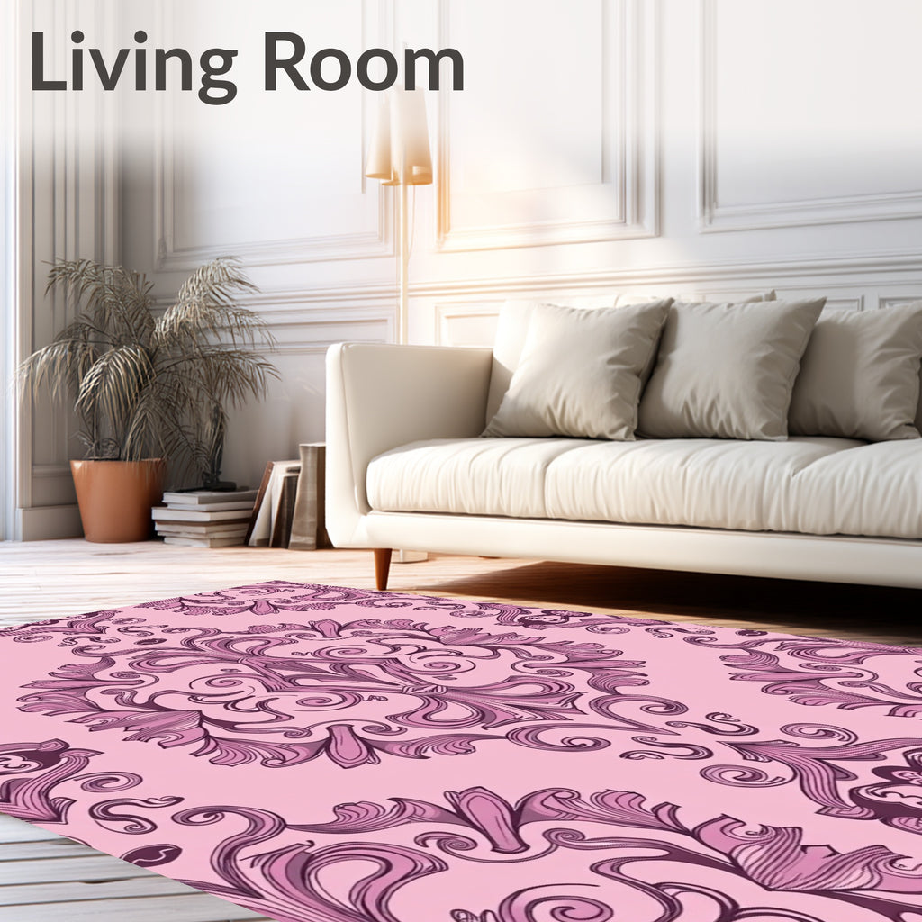 Pink Floral Scrollwork Patterned Rug