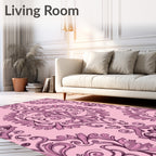 Pink Floral Scrollwork Patterned Rug
