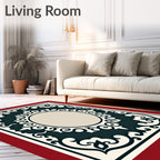 Elegant Cream and Dark Teal Mandala Rug