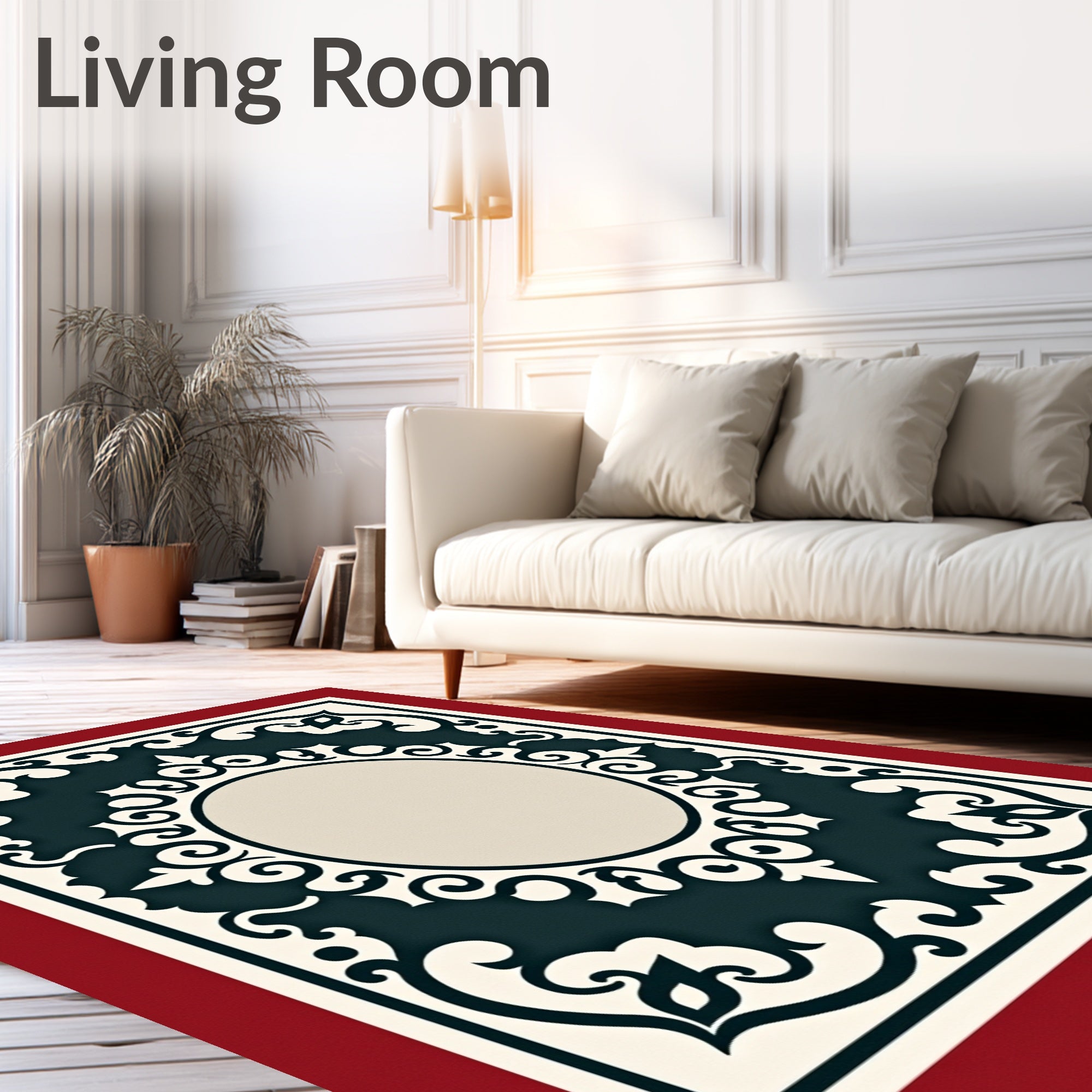 Elegant Cream and Dark Teal Mandala Rug