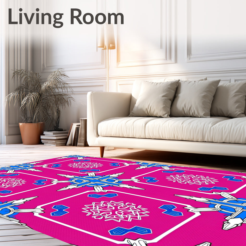 Hot Pink White Blue Geometric Star Rug