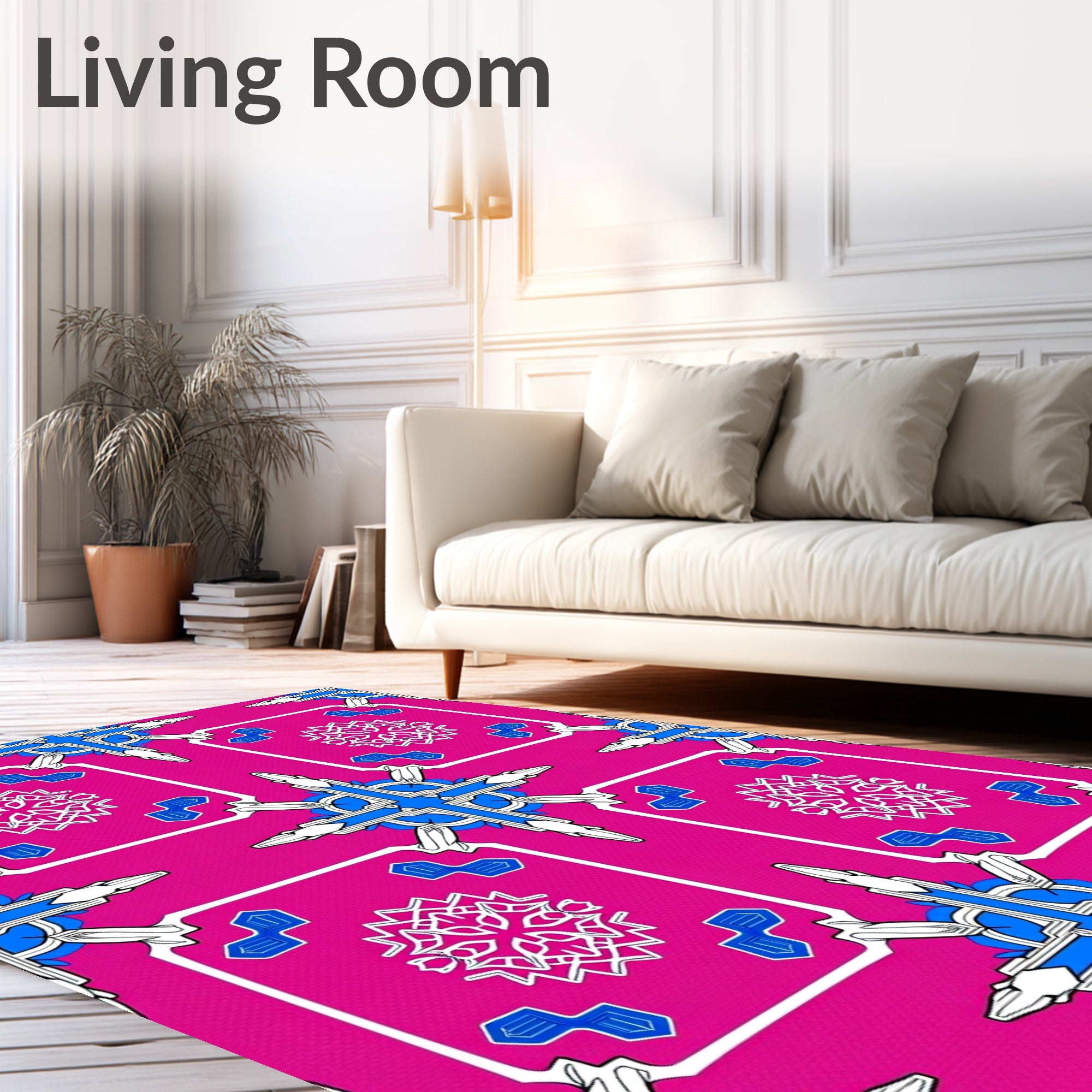 Hot Pink White Blue Geometric Star Rug