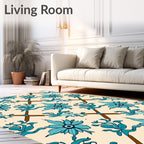 Elegant Teal Floral Diamond Pattern Rug