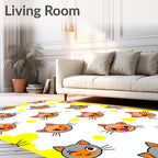 Playful Cat Faces Yellow Dot Pattern Rug