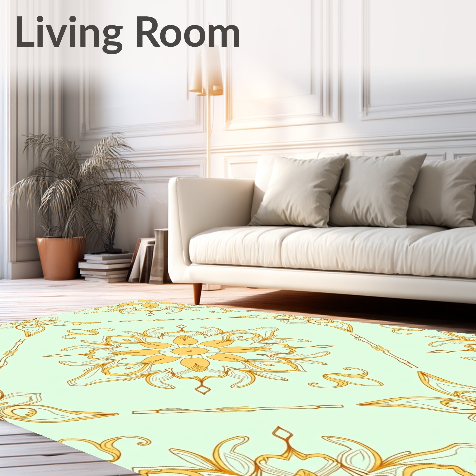 Golden Floral Mandala Pattern Rug