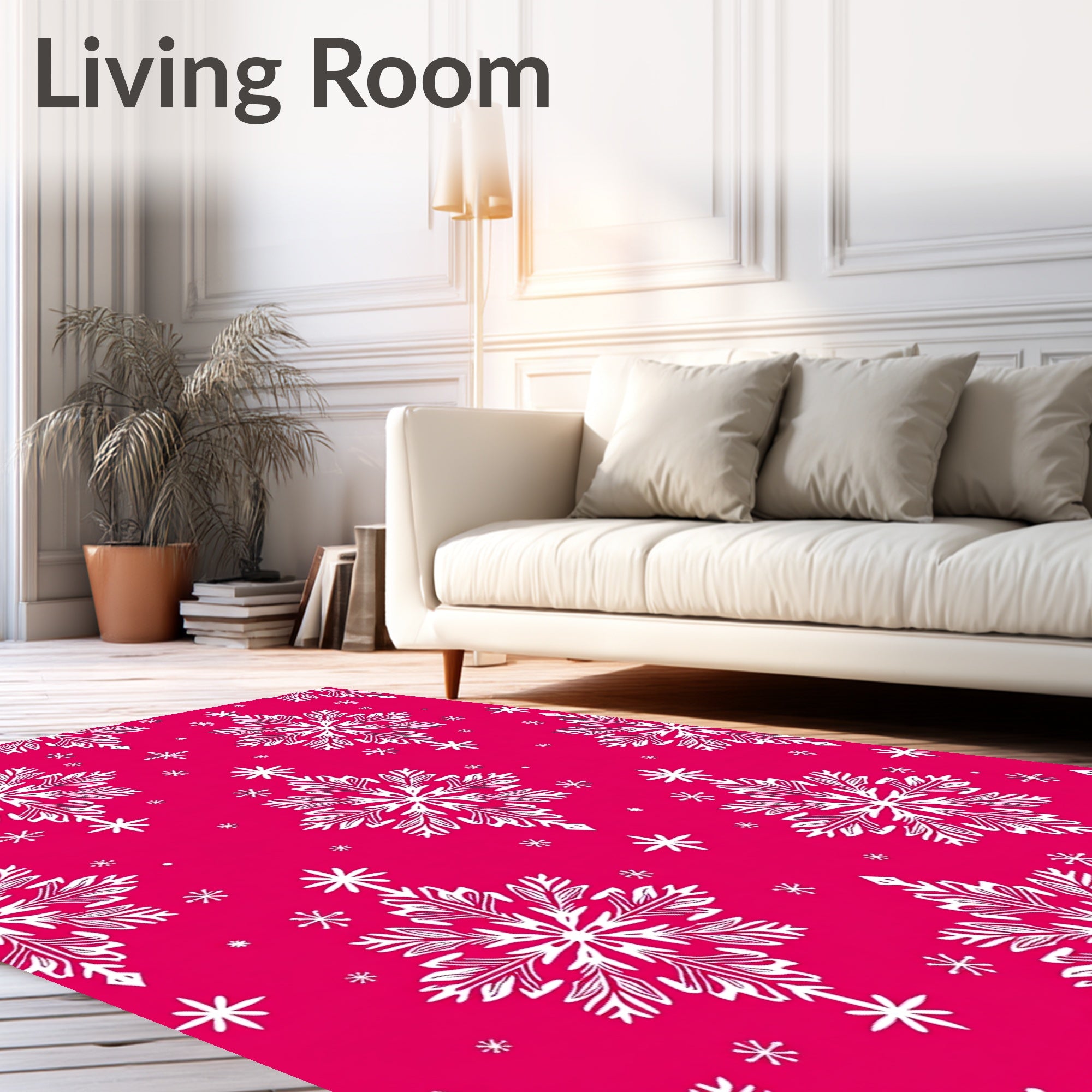 White Snowflake Patterned Pink Rug