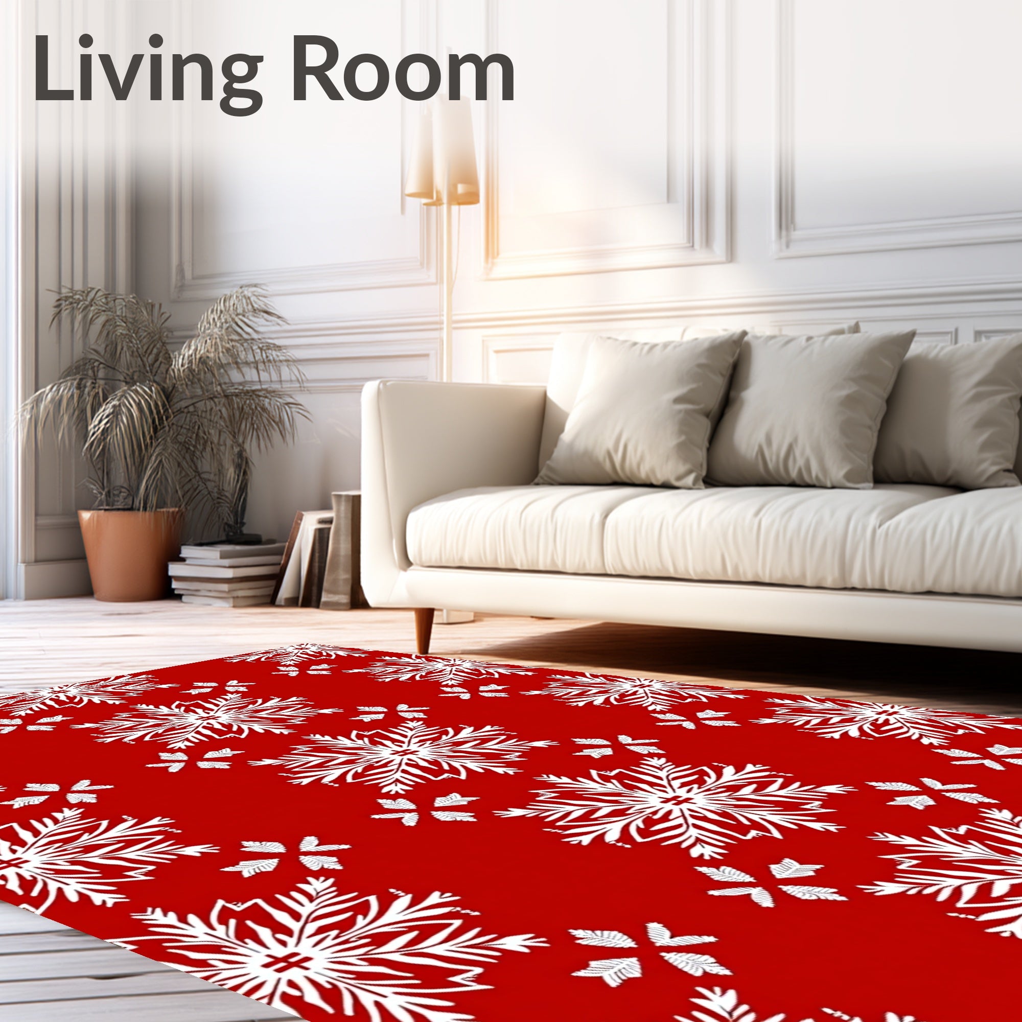Bold Red White Snowflake Repeat Rug