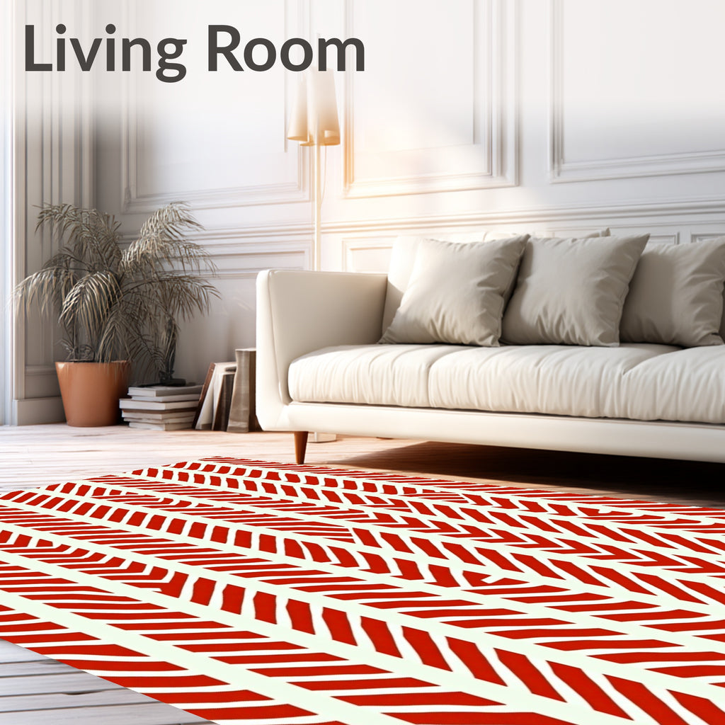 Red Cream Herringbone Stripes Rug