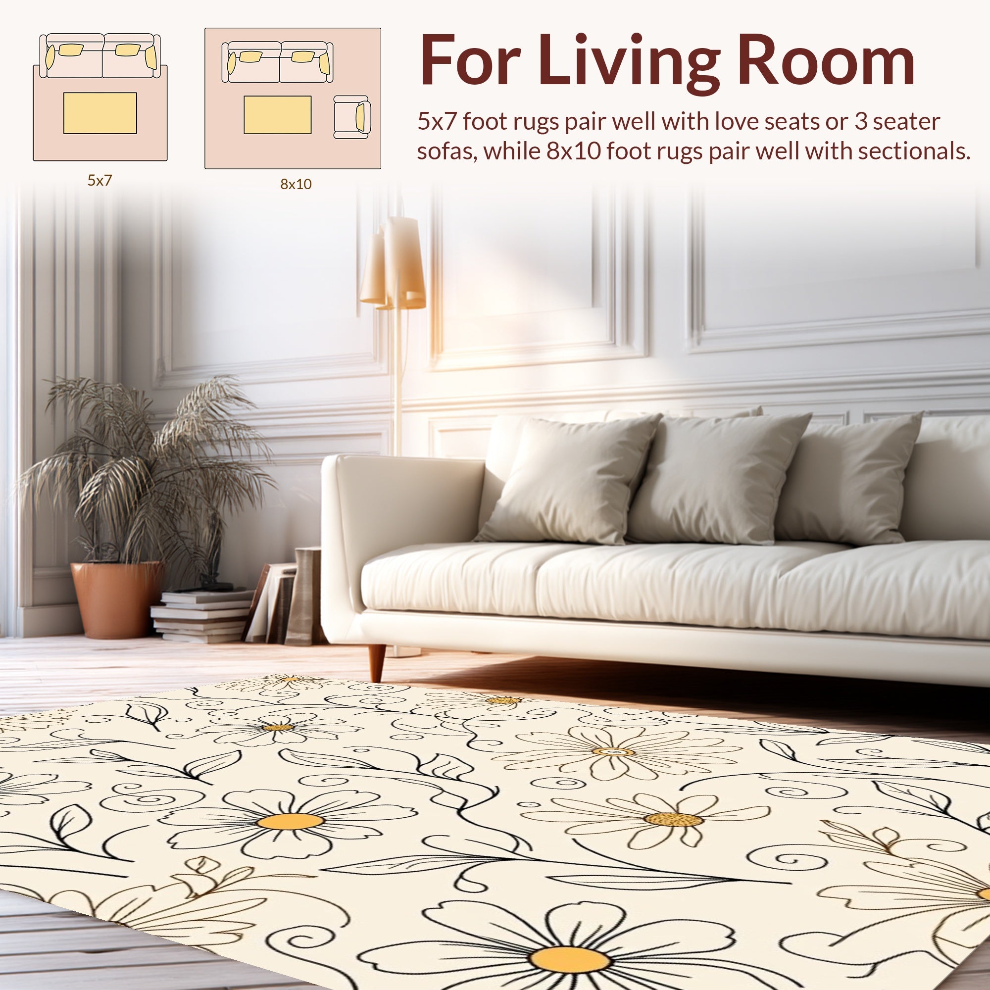 Delicate Daisy Pattern with Swirls Rug