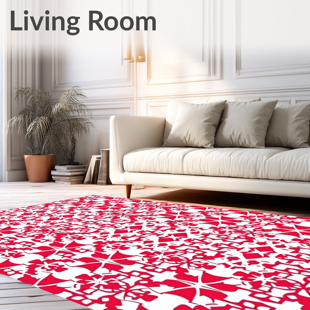 Intricate Red White Abstract Pattern Rug