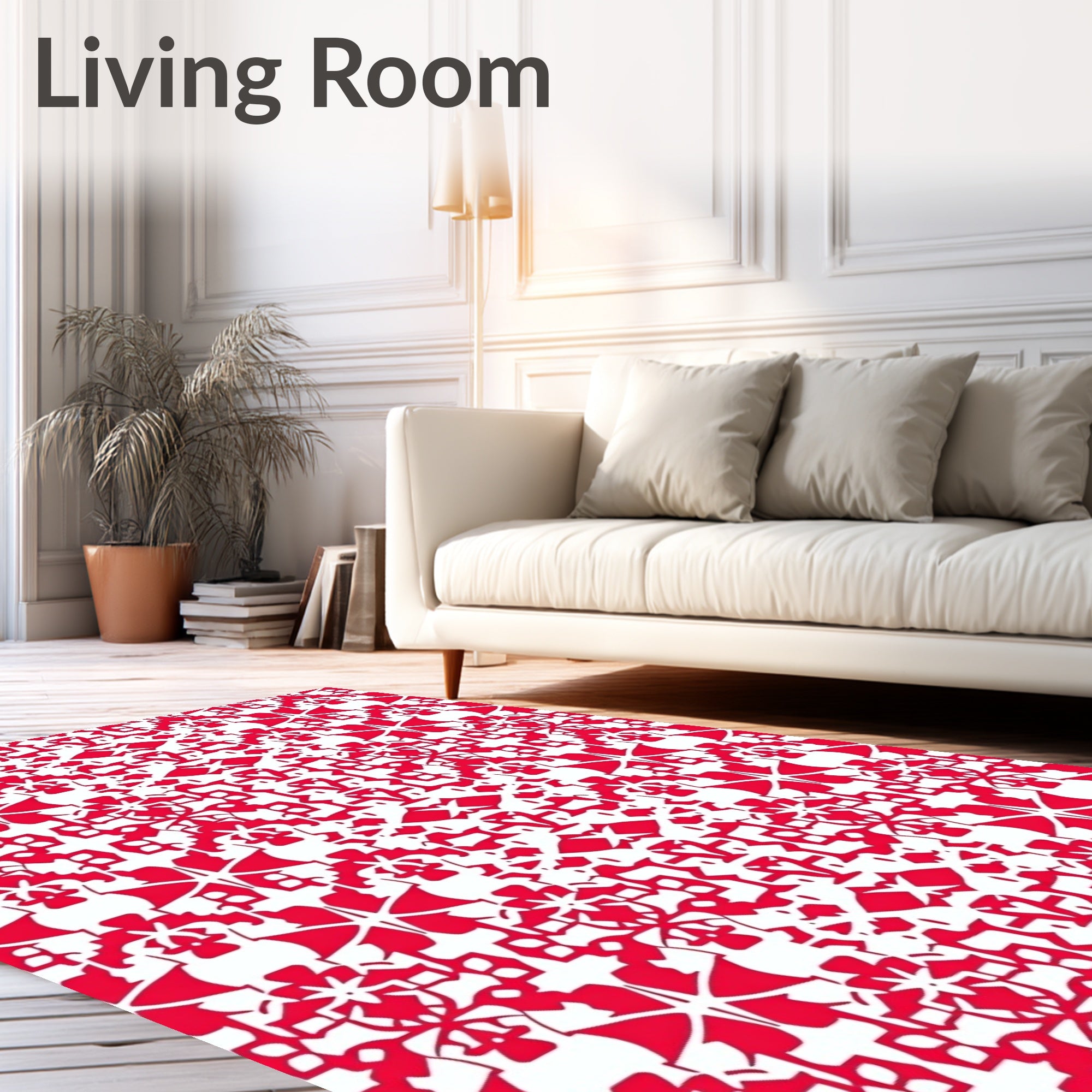 Intricate Red White Abstract Pattern Rug