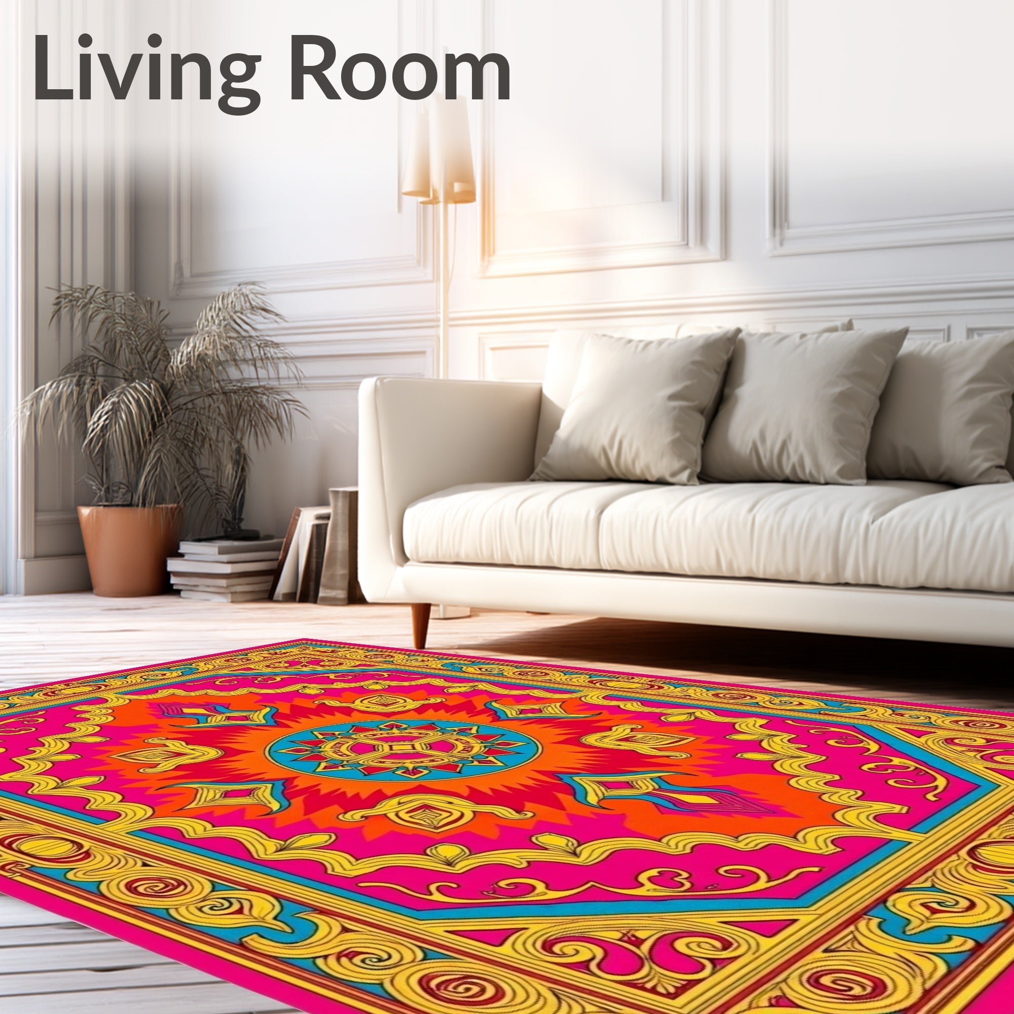 Vibrant Mandala Floral Border Design Rug