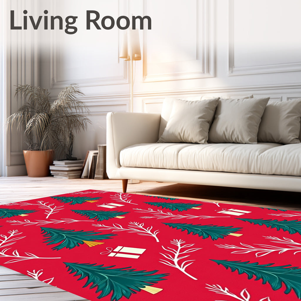 Red Festive Pine Gift Pattern Rug
