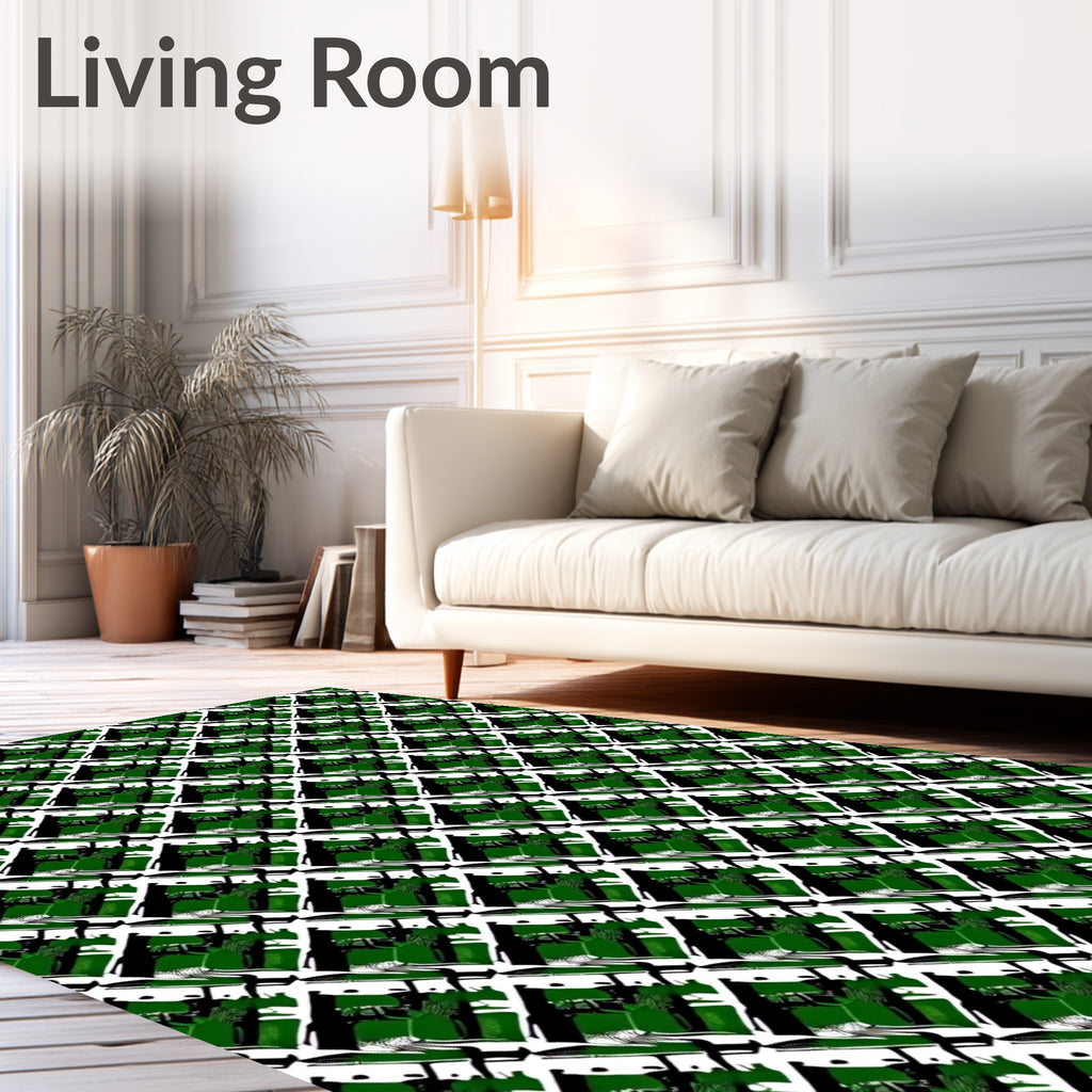 Green And White Interlocking Squares Rug