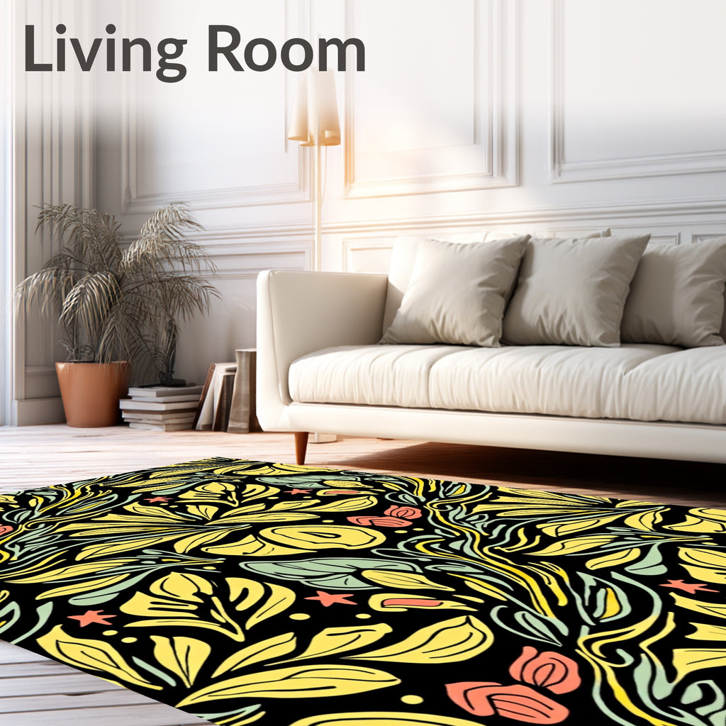 Yellow Green Botanical Abstract Design Rug