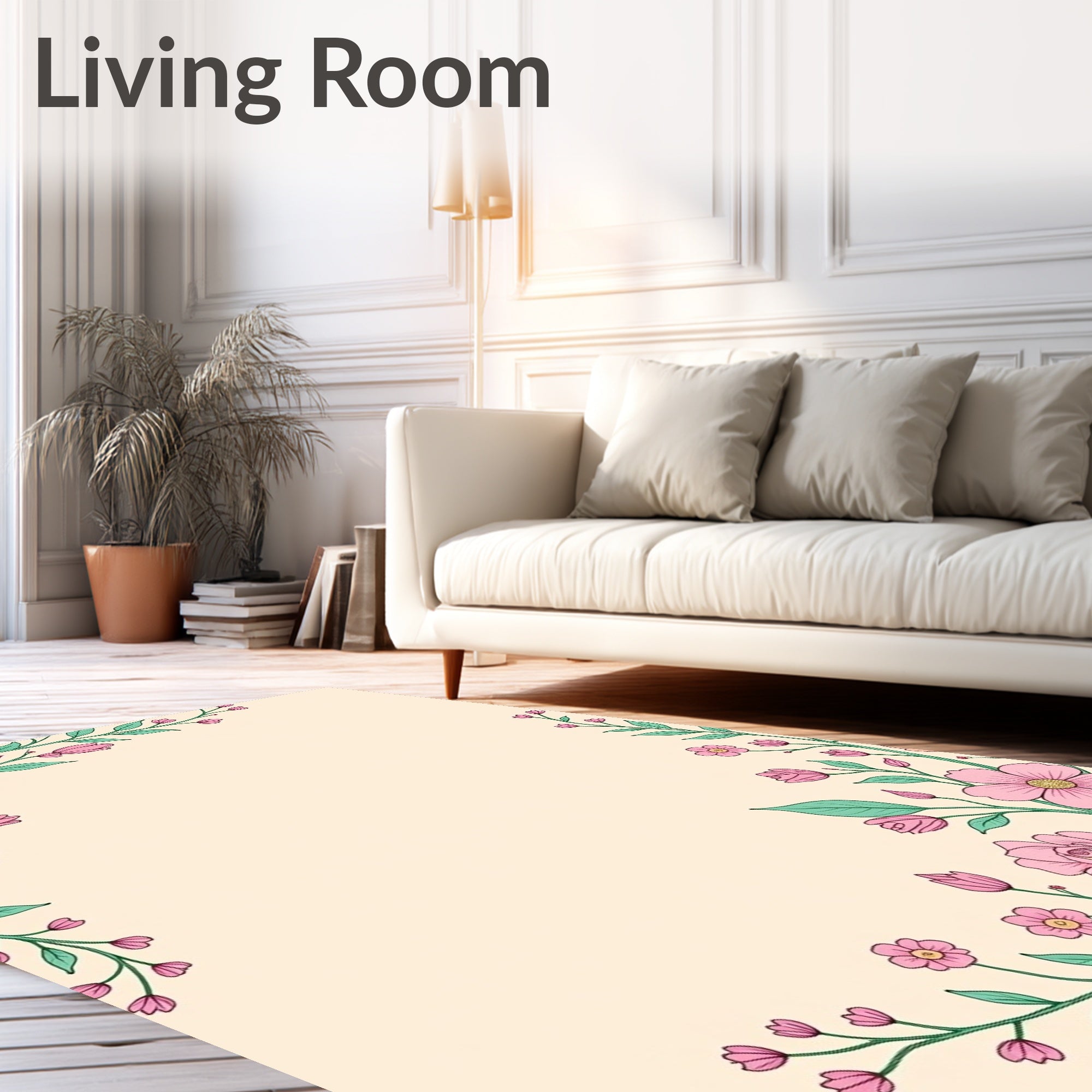 Pastel Pink Floral Vine Pattern Rug