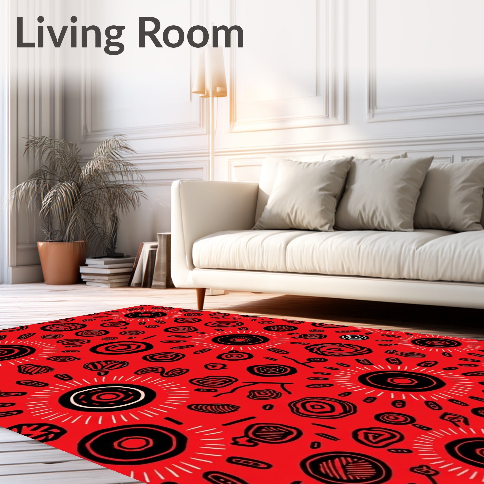 Bold Red Abstract Tribal Design Rug