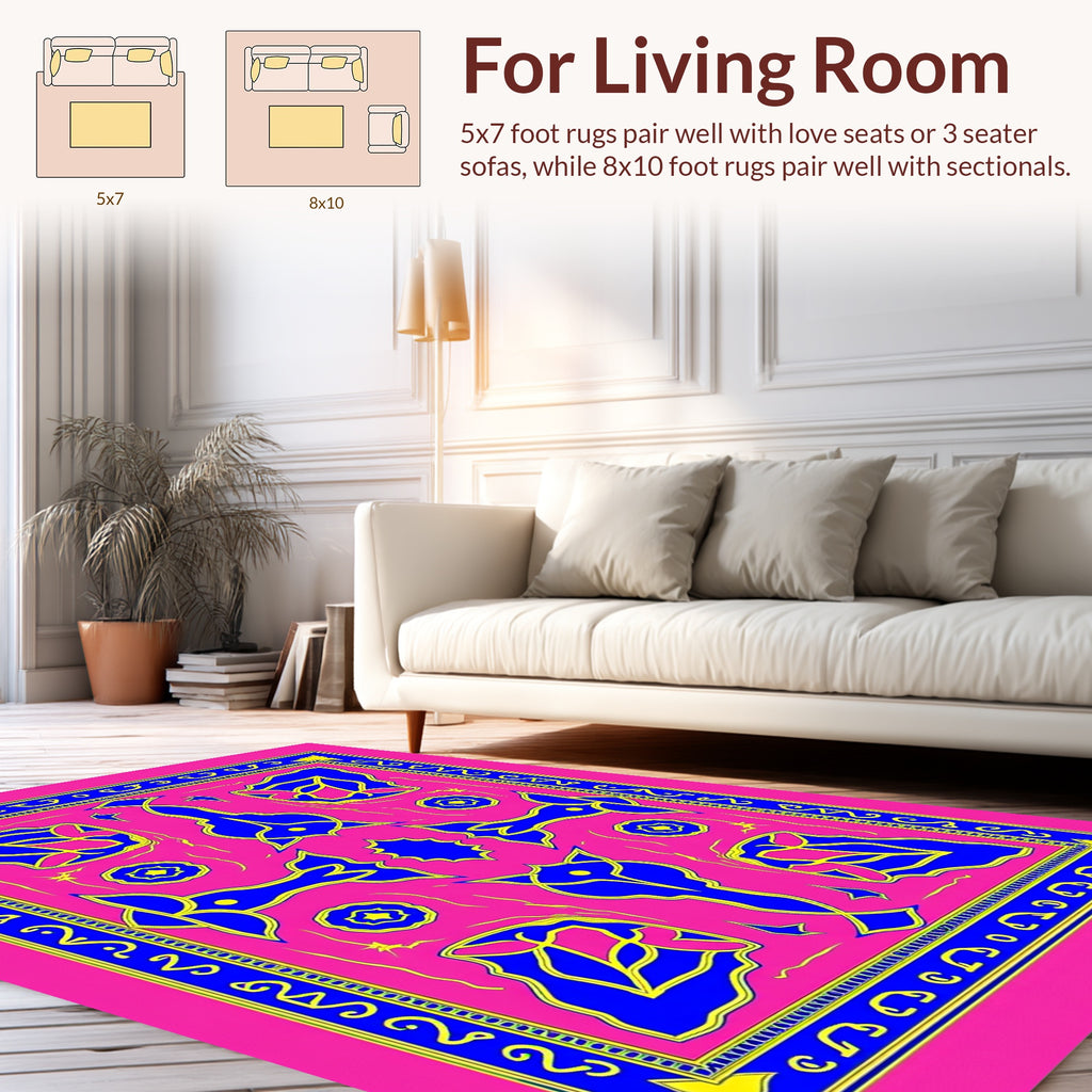 Bright Pink Blue Geometric Floral Pattern Rug