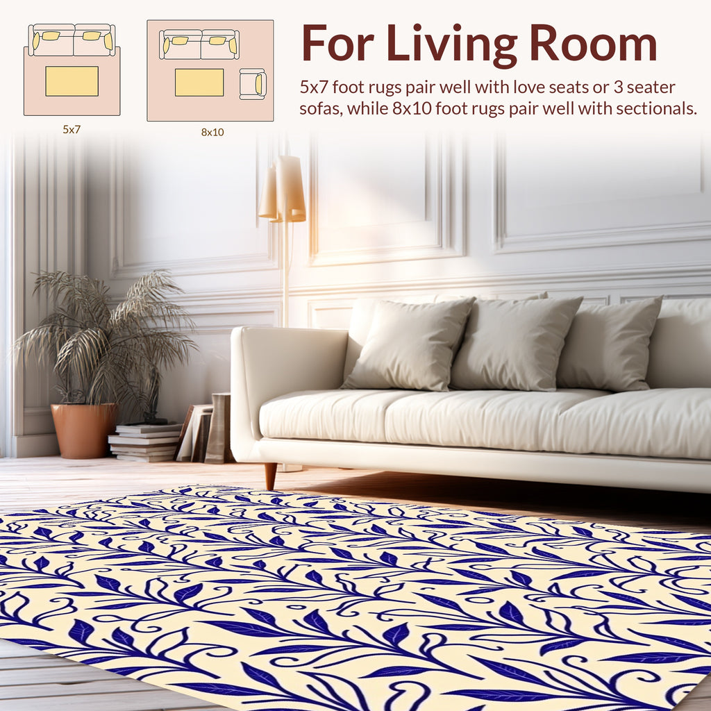 Blue Botanical Vine Pattern Rug