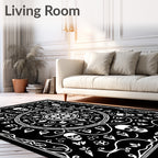 Ornate Black White Skull Statement Rug