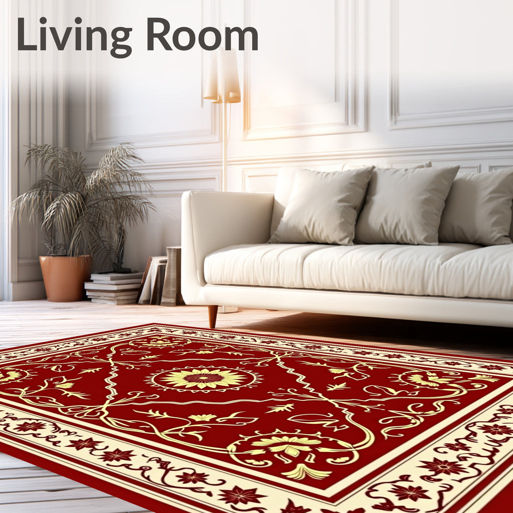 Red Floral Medallion Ornamental Design Rug