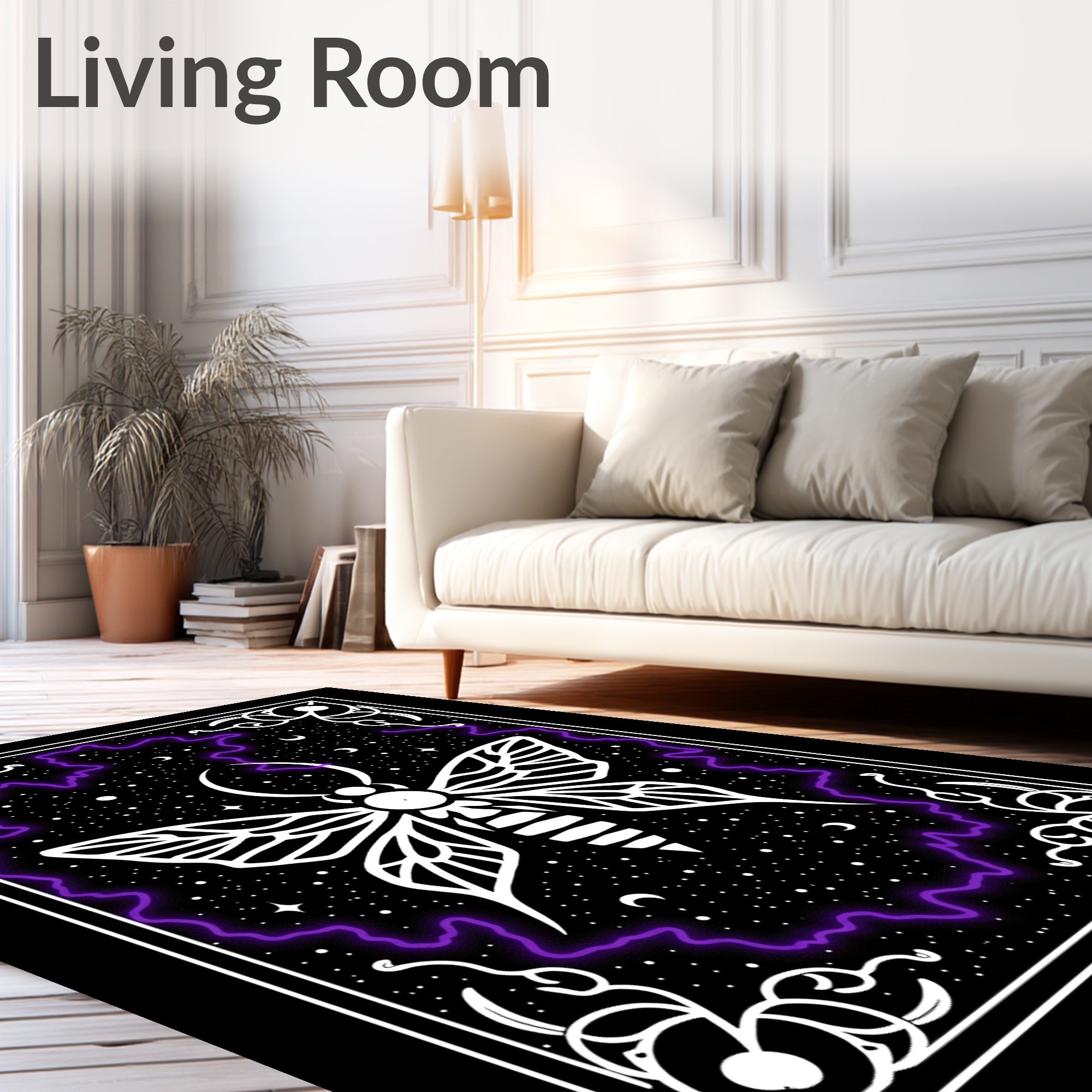 Cosmic Moth With Purple Lightning Border Rug