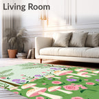 Whimsical Forest Mushroom Flower Garden Design Rug