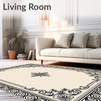 Ornate Black Swirl Floral Frame Rug